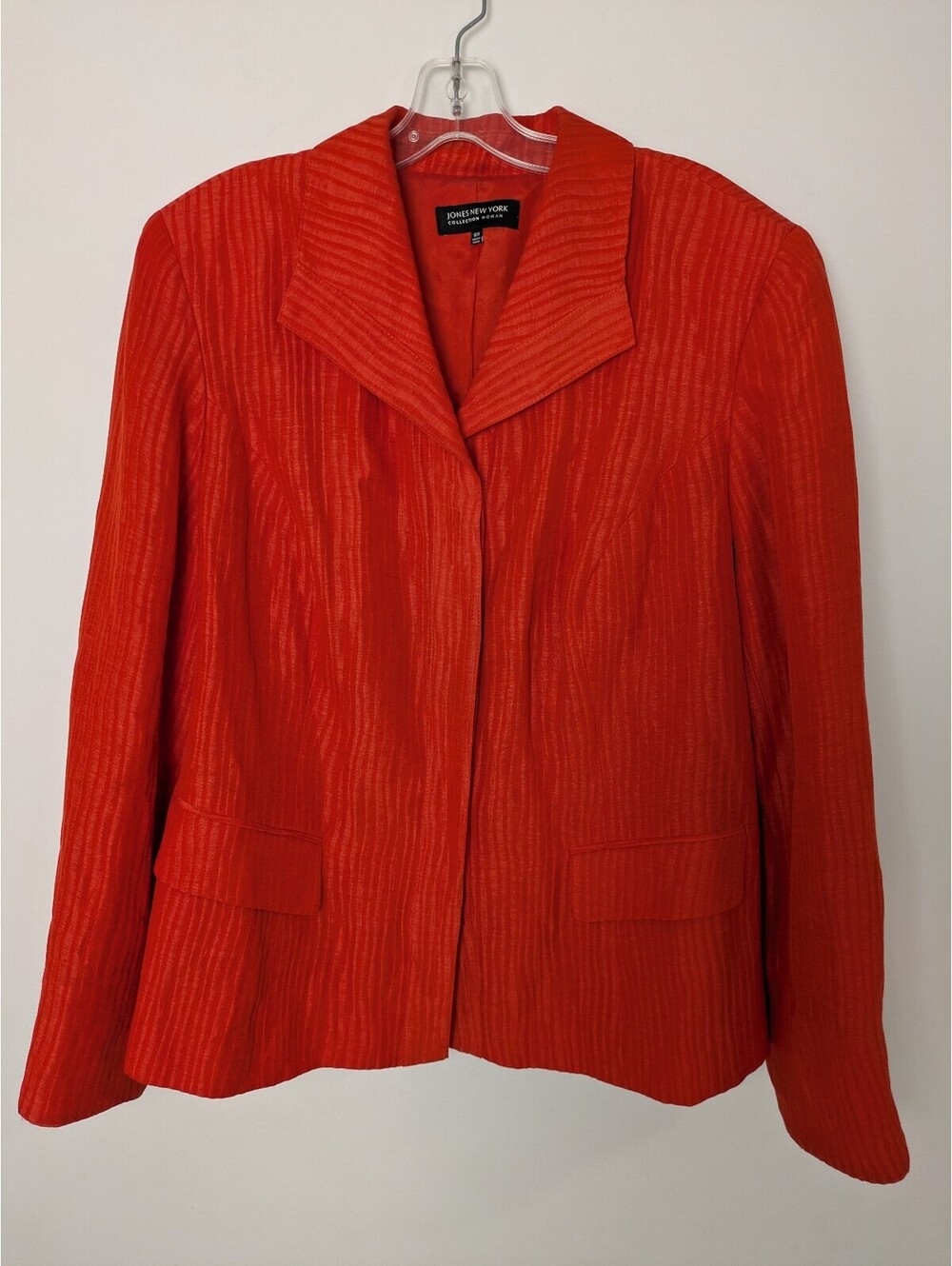 Jones New York Collection Woman Red Ribbed Textured Blazer Jacket Size 18W / XL